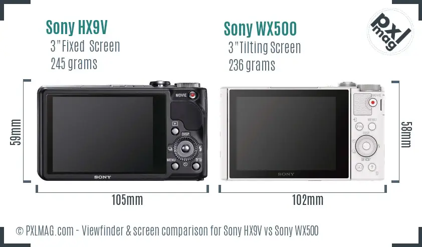 Sony HX9V vs Sony WX500 Screen and Viewfinder comparison