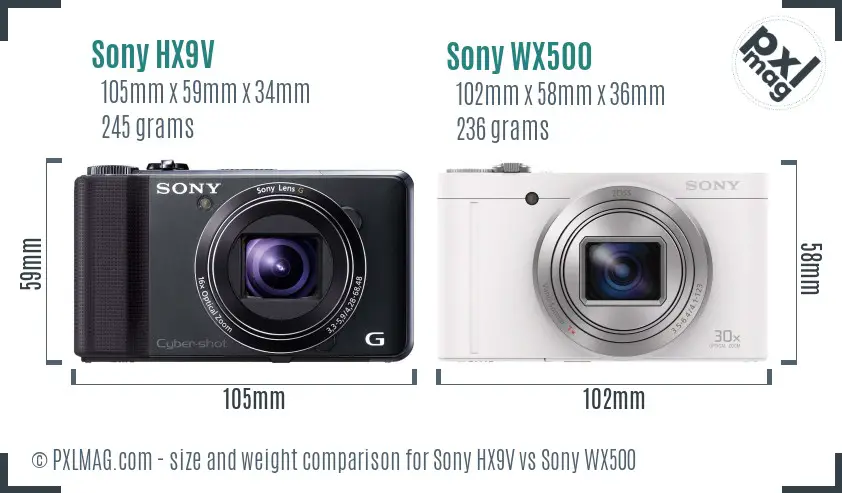 Sony HX9V vs Sony WX500 size comparison