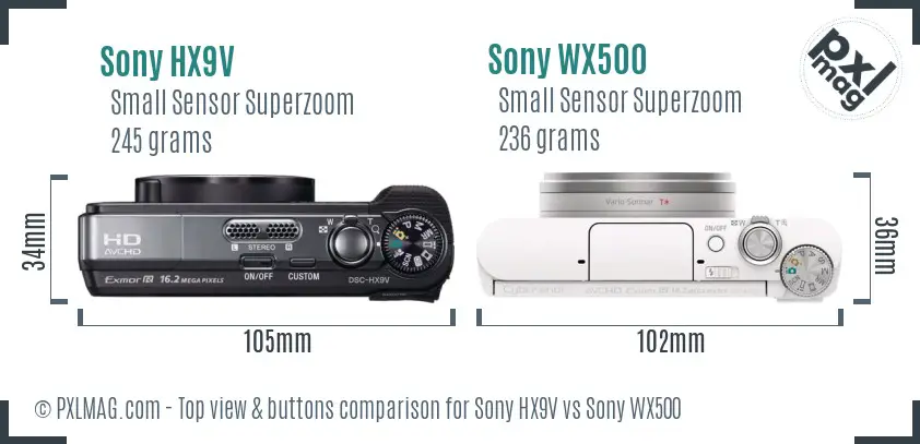 Sony HX9V vs Sony WX500 top view buttons comparison