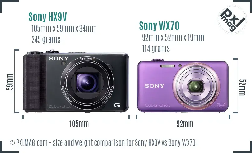 Sony HX9V vs Sony WX70 size comparison