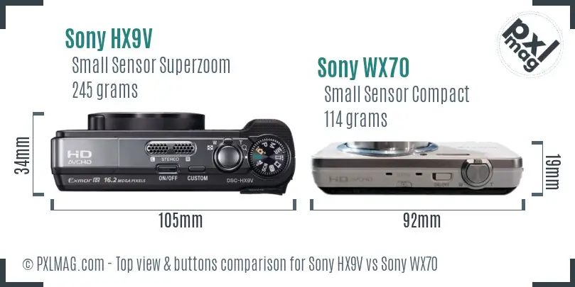 Sony HX9V vs Sony WX70 top view buttons comparison