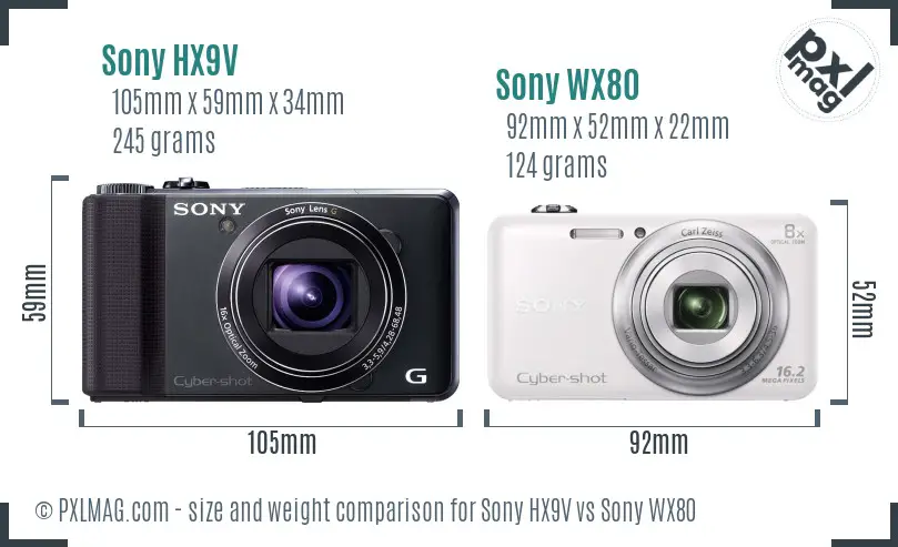 Sony HX9V vs Sony WX80 size comparison