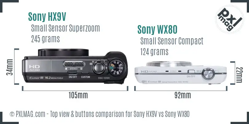Sony HX9V vs Sony WX80 top view buttons comparison