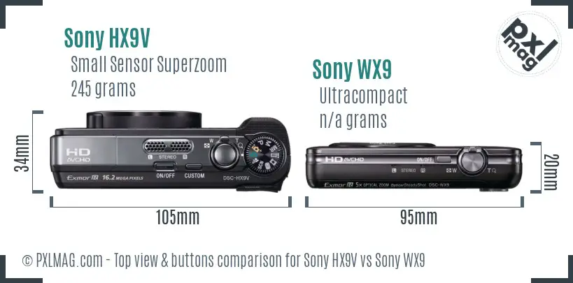 Sony HX9V vs Sony WX9 top view buttons comparison