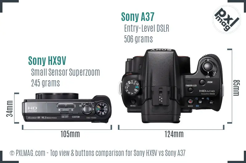 Sony HX9V vs Sony A37 top view buttons comparison