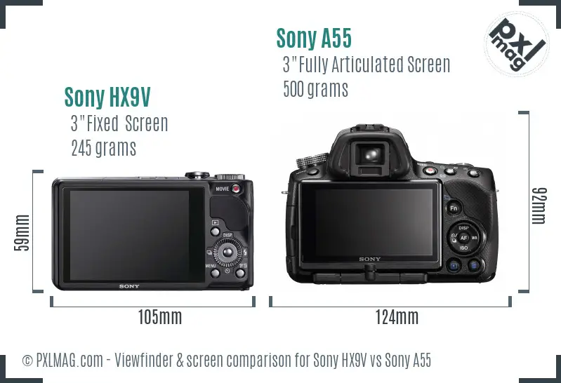Sony HX9V vs Sony A55 Screen and Viewfinder comparison