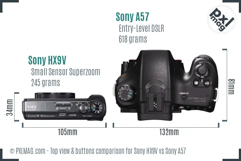 Sony HX9V vs Sony A57 top view buttons comparison
