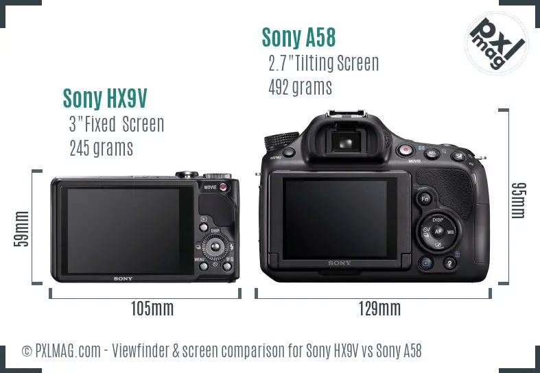 Sony HX9V vs Sony A58 Screen and Viewfinder comparison