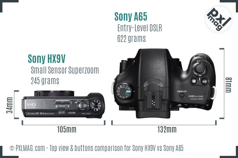Sony HX9V vs Sony A65 top view buttons comparison