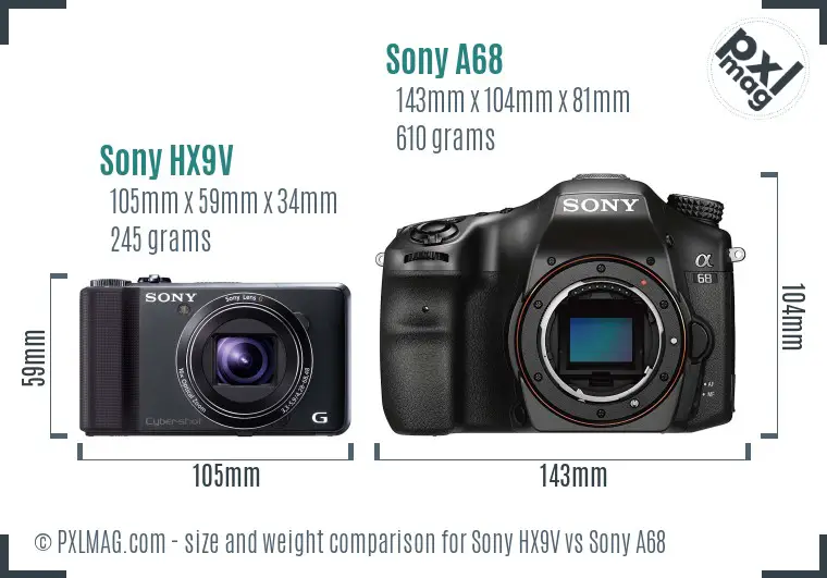 Sony HX9V vs Sony A68 size comparison