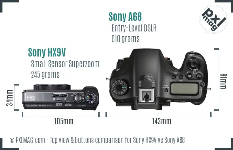 Sony HX9V vs Sony A68 top view buttons comparison