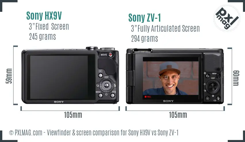 Sony HX9V vs Sony ZV-1 Screen and Viewfinder comparison