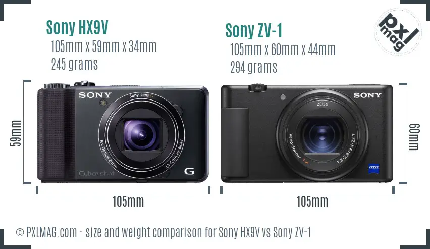 Sony HX9V vs Sony ZV-1 size comparison