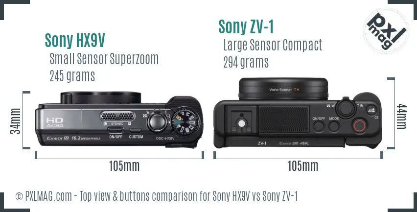 Sony HX9V vs Sony ZV-1 top view buttons comparison