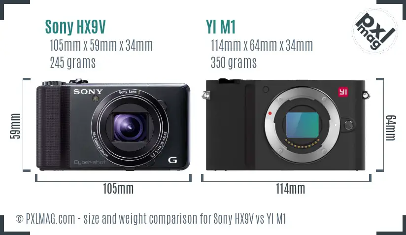 Sony HX9V vs YI M1 size comparison