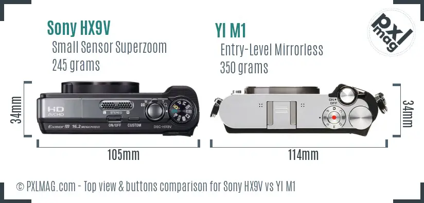 Sony HX9V vs YI M1 top view buttons comparison