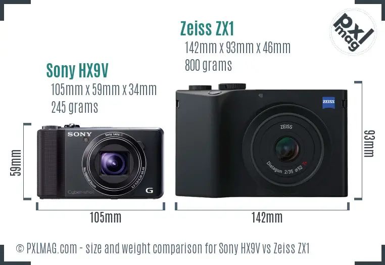 Sony HX9V vs Zeiss ZX1 size comparison