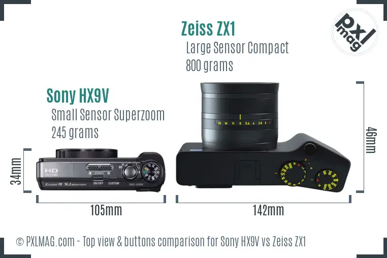 Sony HX9V vs Zeiss ZX1 top view buttons comparison