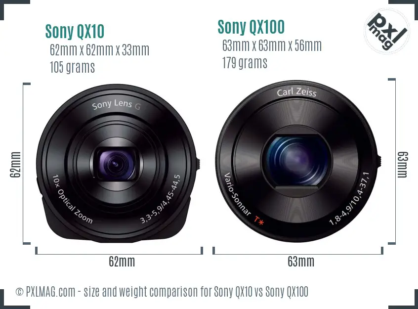 Sony QX10 vs Sony QX100 size comparison