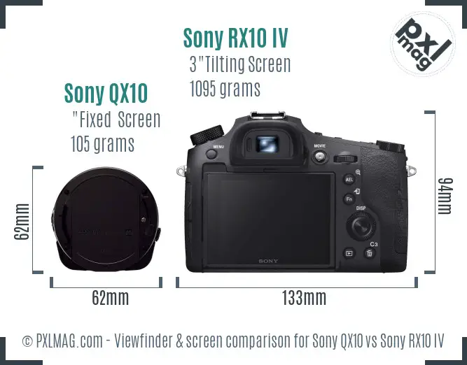 Sony QX10 vs Sony RX10 IV Screen and Viewfinder comparison