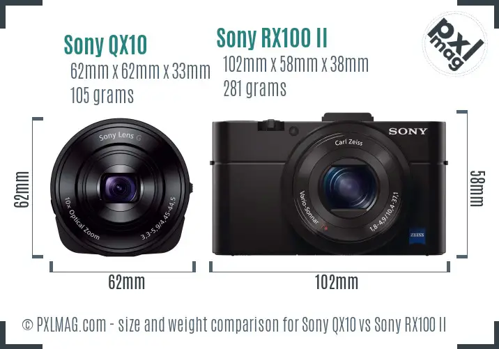 Sony QX10 vs Sony RX100 II size comparison