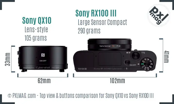 Sony QX10 vs Sony RX100 III top view buttons comparison