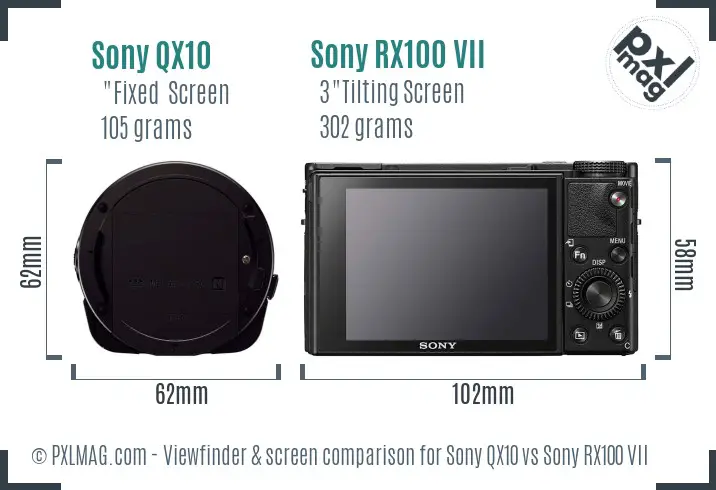 Sony QX10 vs Sony RX100 VII Screen and Viewfinder comparison