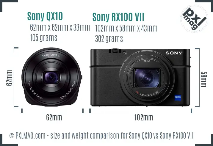Sony QX10 vs Sony RX100 VII size comparison