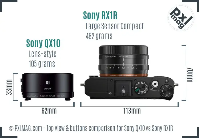 Sony QX10 vs Sony RX1R top view buttons comparison