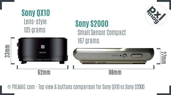 Sony QX10 vs Sony S2000 top view buttons comparison