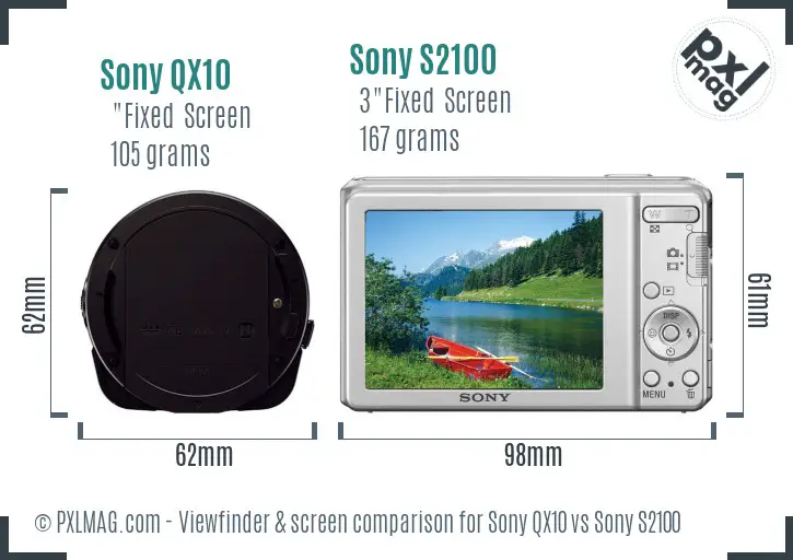 Sony QX10 vs Sony S2100 Screen and Viewfinder comparison