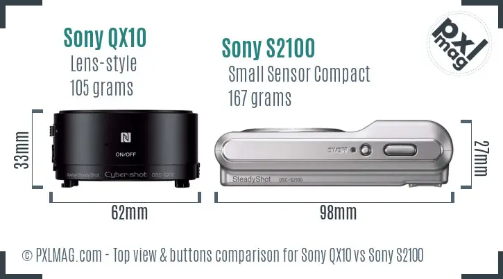 Sony QX10 vs Sony S2100 top view buttons comparison