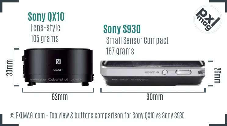 Sony QX10 vs Sony S930 top view buttons comparison
