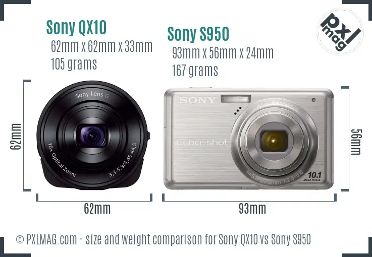 Sony QX10 vs Sony S950 size comparison