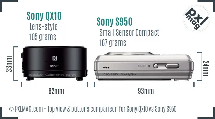 Sony QX10 vs Sony S950 top view buttons comparison