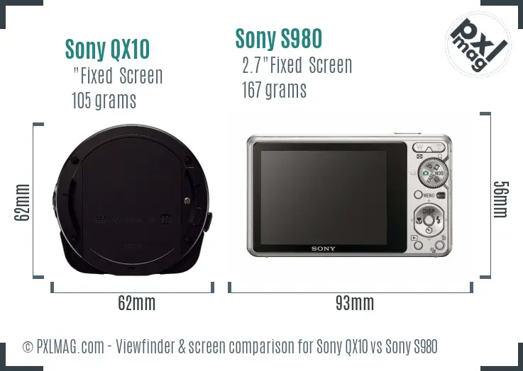 Sony QX10 vs Sony S980 Screen and Viewfinder comparison