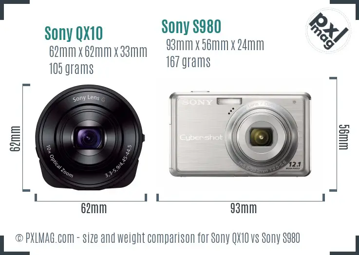 Sony QX10 vs Sony S980 size comparison