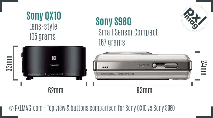 Sony QX10 vs Sony S980 top view buttons comparison
