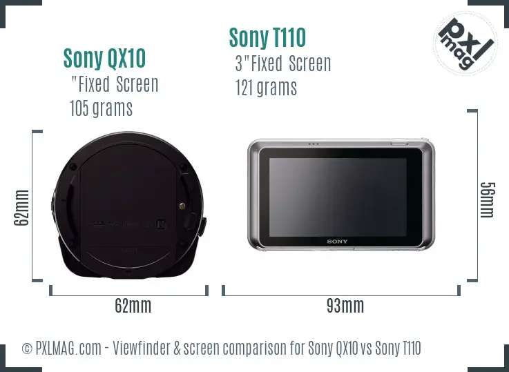 Sony QX10 vs Sony T110 Screen and Viewfinder comparison