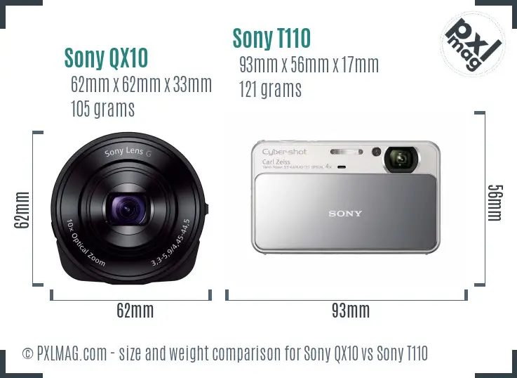 Sony QX10 vs Sony T110 size comparison
