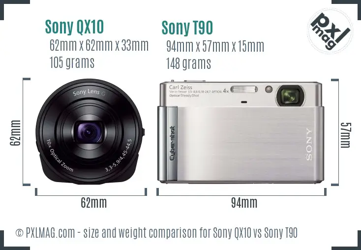 Sony QX10 vs Sony T90 size comparison