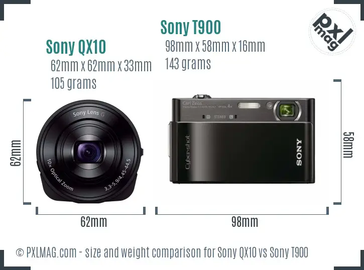 Sony QX10 vs Sony T900 size comparison