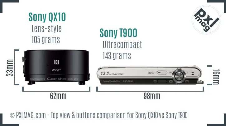 Sony QX10 vs Sony T900 top view buttons comparison