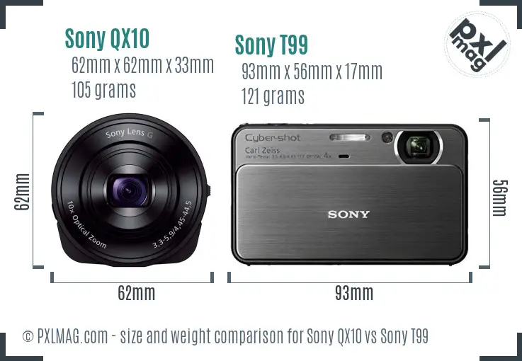 Sony QX10 vs Sony T99 size comparison