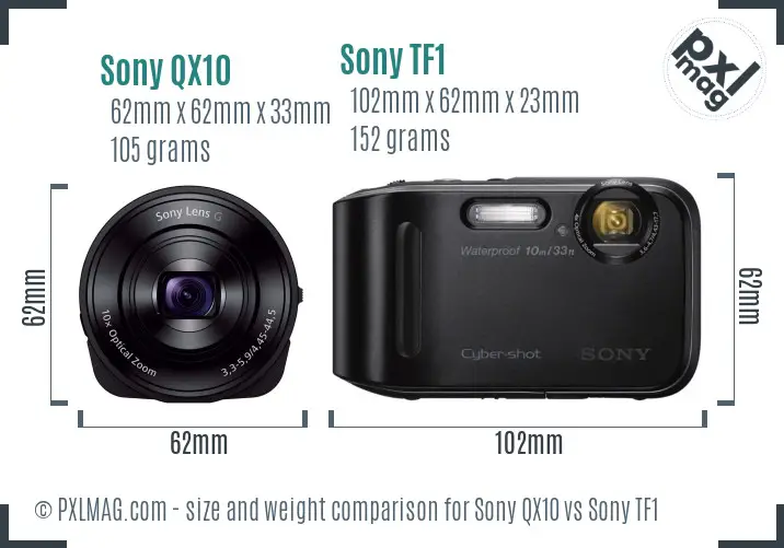 Sony QX10 vs Sony TF1 size comparison