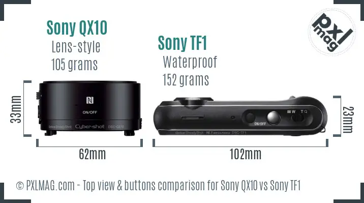 Sony QX10 vs Sony TF1 top view buttons comparison