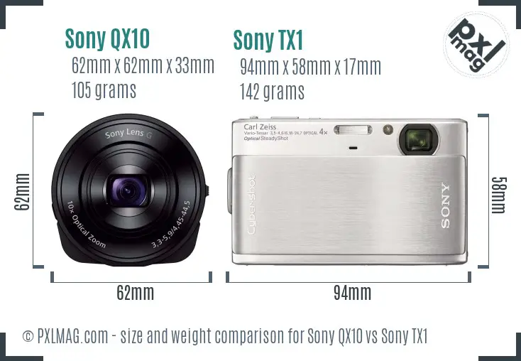 Sony QX10 vs Sony TX1 size comparison