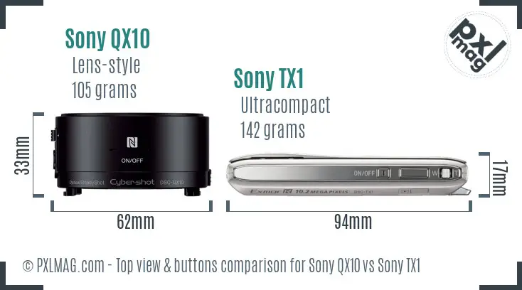 Sony QX10 vs Sony TX1 top view buttons comparison