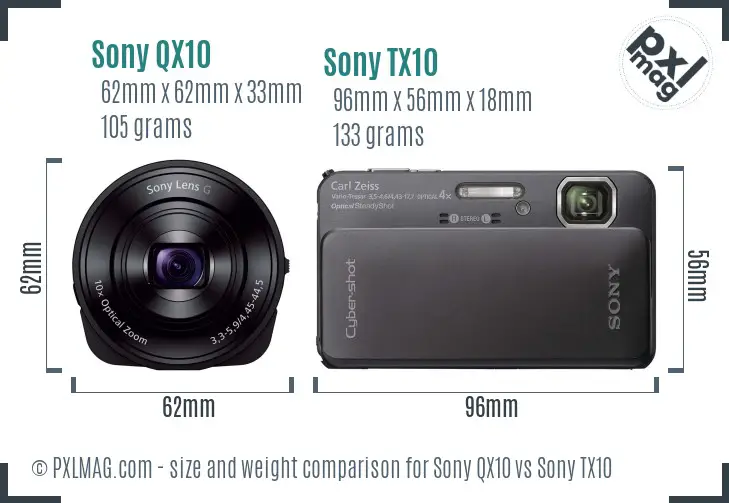 Sony QX10 vs Sony TX10 size comparison