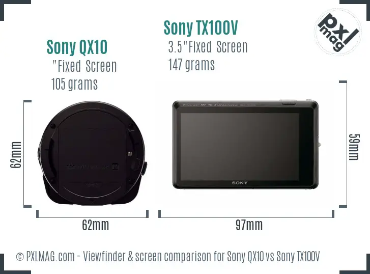 Sony QX10 vs Sony TX100V Screen and Viewfinder comparison
